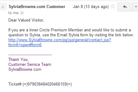 Sylvia Browne auto reply