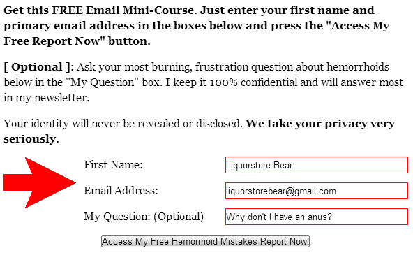 hemorrhoid feedback form