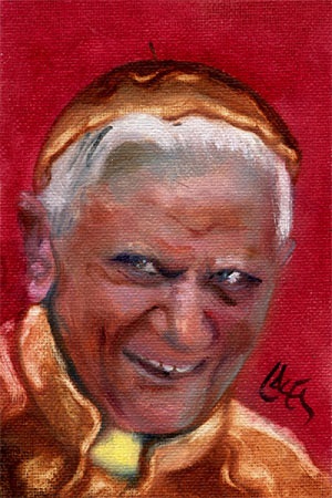 Dan Lacey's painting of then-Cardinal Ratzinger wearing pancake vestments