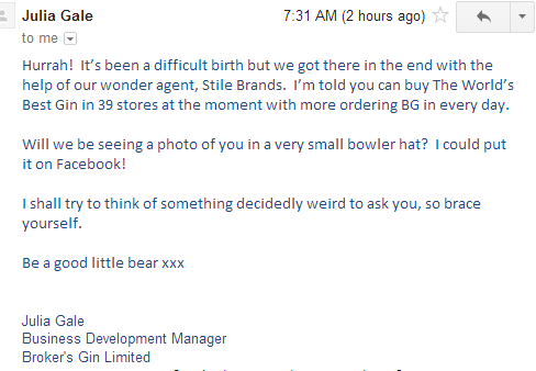 email from Julia Gale