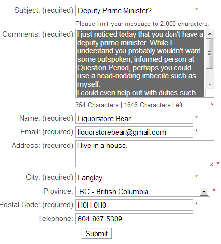 letter to Stephen Harper