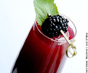 Ingredients: - 5 oz Procescco - 2 oz blackberry puree - 1 oz creme du mure Garnish: whole blackberry and mint leaf Pour in the blackberry puree and creme du mure into a champagne flute. Top of with processco. Finish with a mint leaf and whole blackberry garnish. (Cocktail created by Brian McGrory)