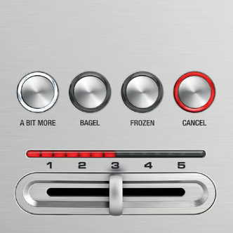 Toaster settings: A BIT MORE, BAGEL, FROZEN, and CANCEL