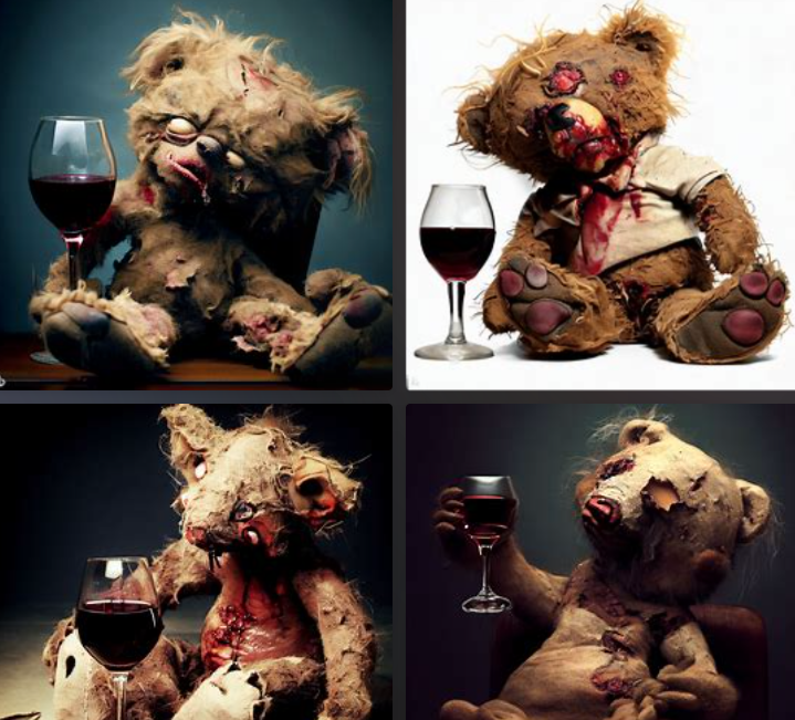 Mangy bears drinking red wine